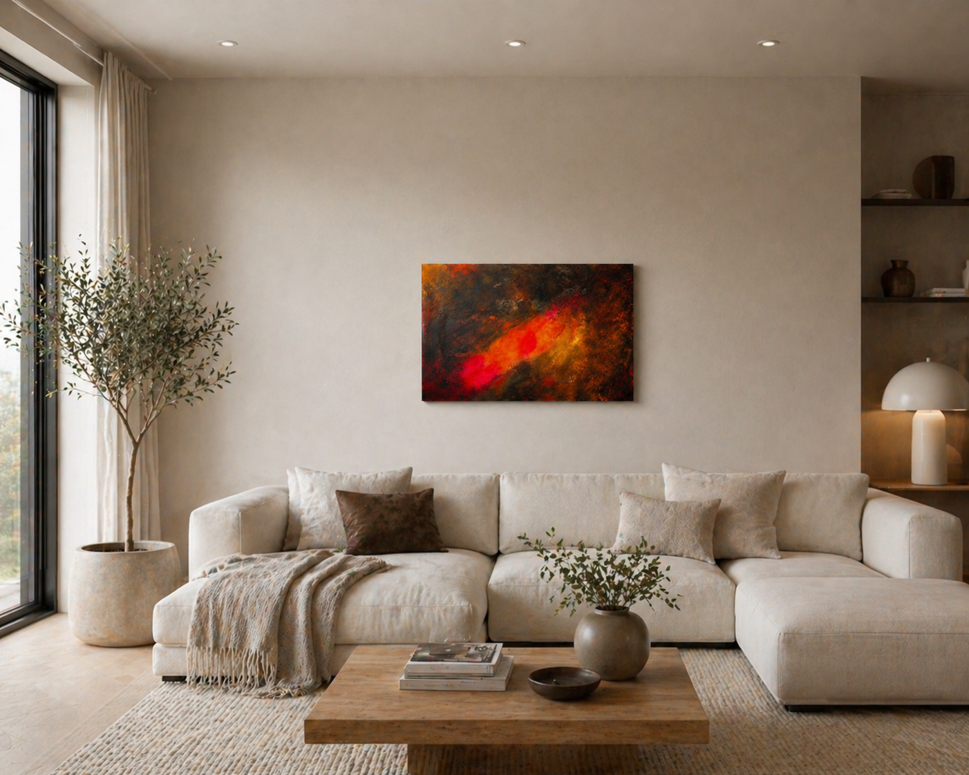 Indre glød vist på vegg i stue